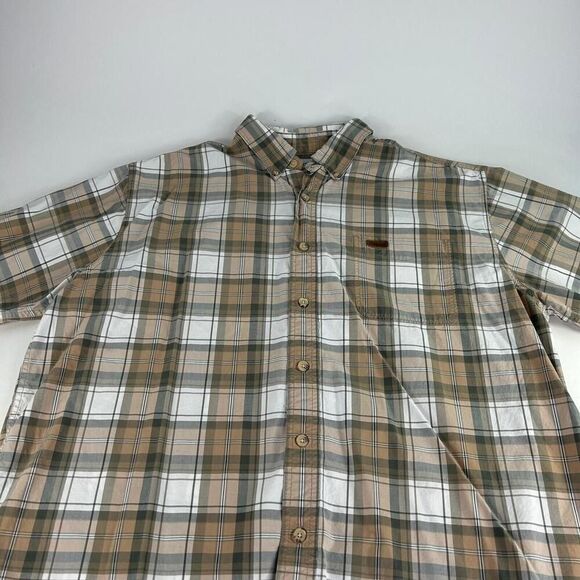 Carhartt Plaid Short Sleeve Button Down Shirts Size XL Mens Relaxed Beige Plaid - Picture 7 of 11